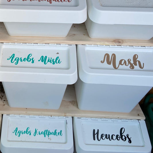 Futtertonnenaufkleber "Text"